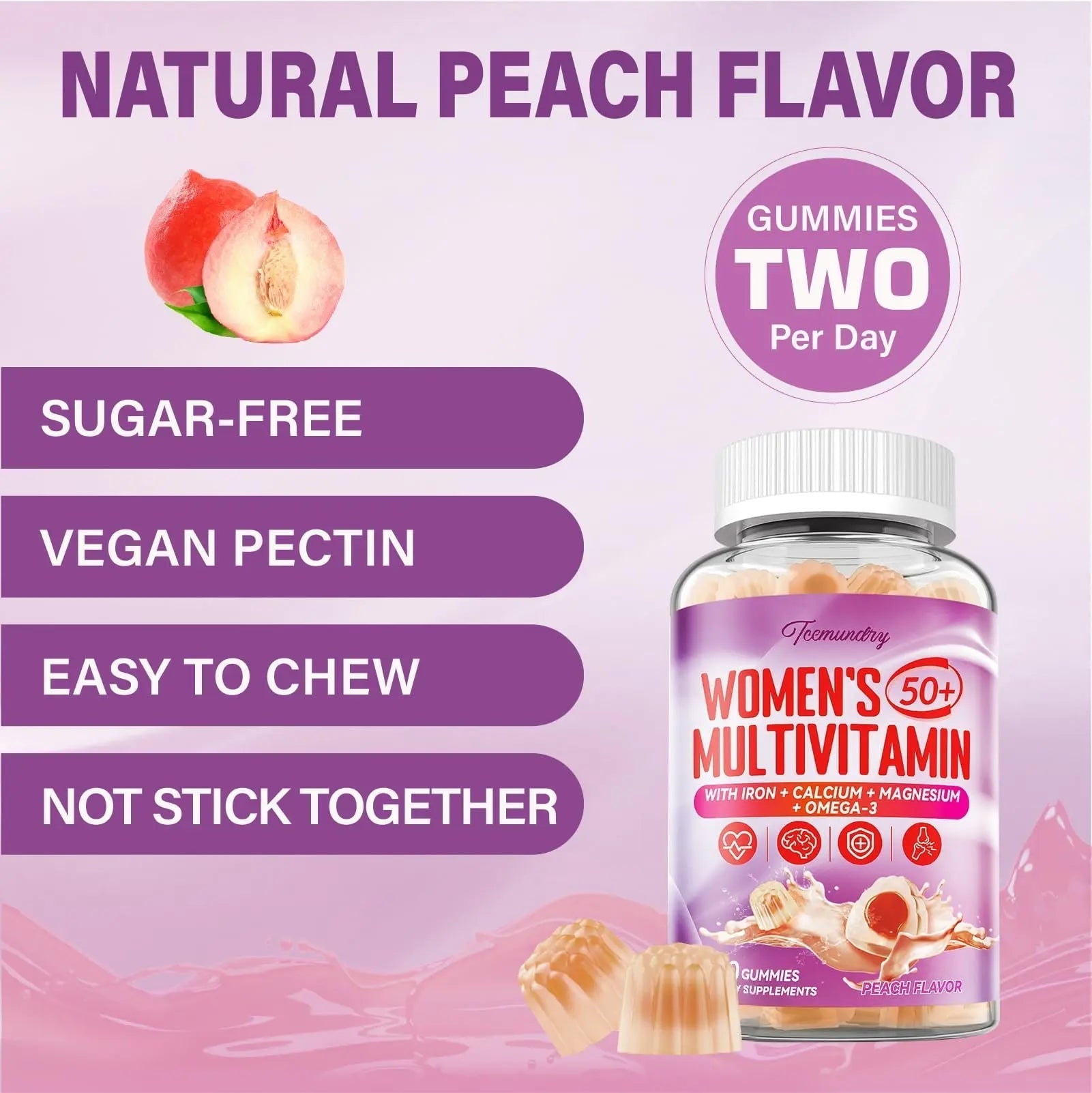 Multivitamin Gummies for Women 50 Plus - with Omega 3, Coenzyme Q10, Iron, Calcium, Zinc, Vitamin A, C, D3, E, K2, B Complex, Folate - dailyvitalstore