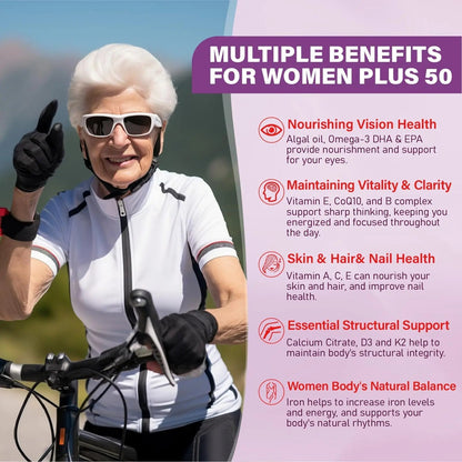Multivitamin Gummies for Women 50 Plus - with Omega 3, Coenzyme Q10, Iron, Calcium, Zinc, Vitamin A, C, D3, E, K2, B Complex, Folate - dailyvitalstore