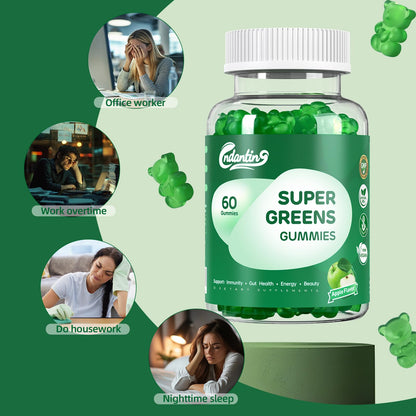 Multivitamin Super Greens Gummies - Daily Vegan Gummy Vitamins for Women, Apple Flavor | Organic Blend with Vitamin C, Turmeric, Zinc, Immune Support, Energy Booster, Metabolism | 60 Count - dailyvitalstore