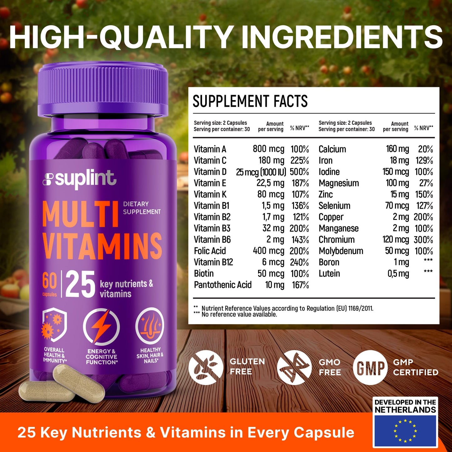 Multivitamin Supplement | Complex with Vitamin A, C, D, E, K1, B, Zinc & Chromium | Hair, Skin & Nail Beauty Vitamins | Immune Support Supplements for Men & Women | 60 Capsules - dailyvitalstore