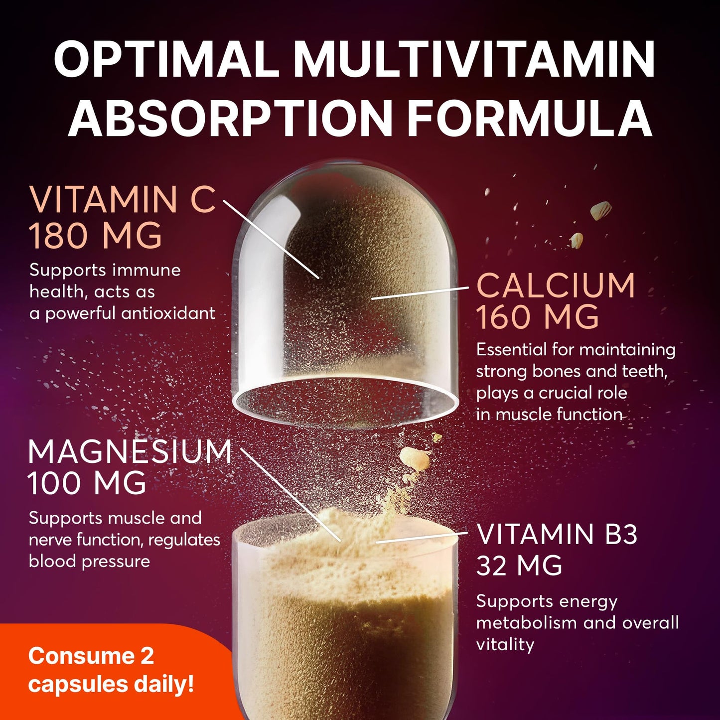 Multivitamin Supplement | Complex with Vitamin A, C, D, E, K1, B, Zinc & Chromium | Hair, Skin & Nail Beauty Vitamins | Immune Support Supplements for Men & Women | 60 Capsules - dailyvitalstore