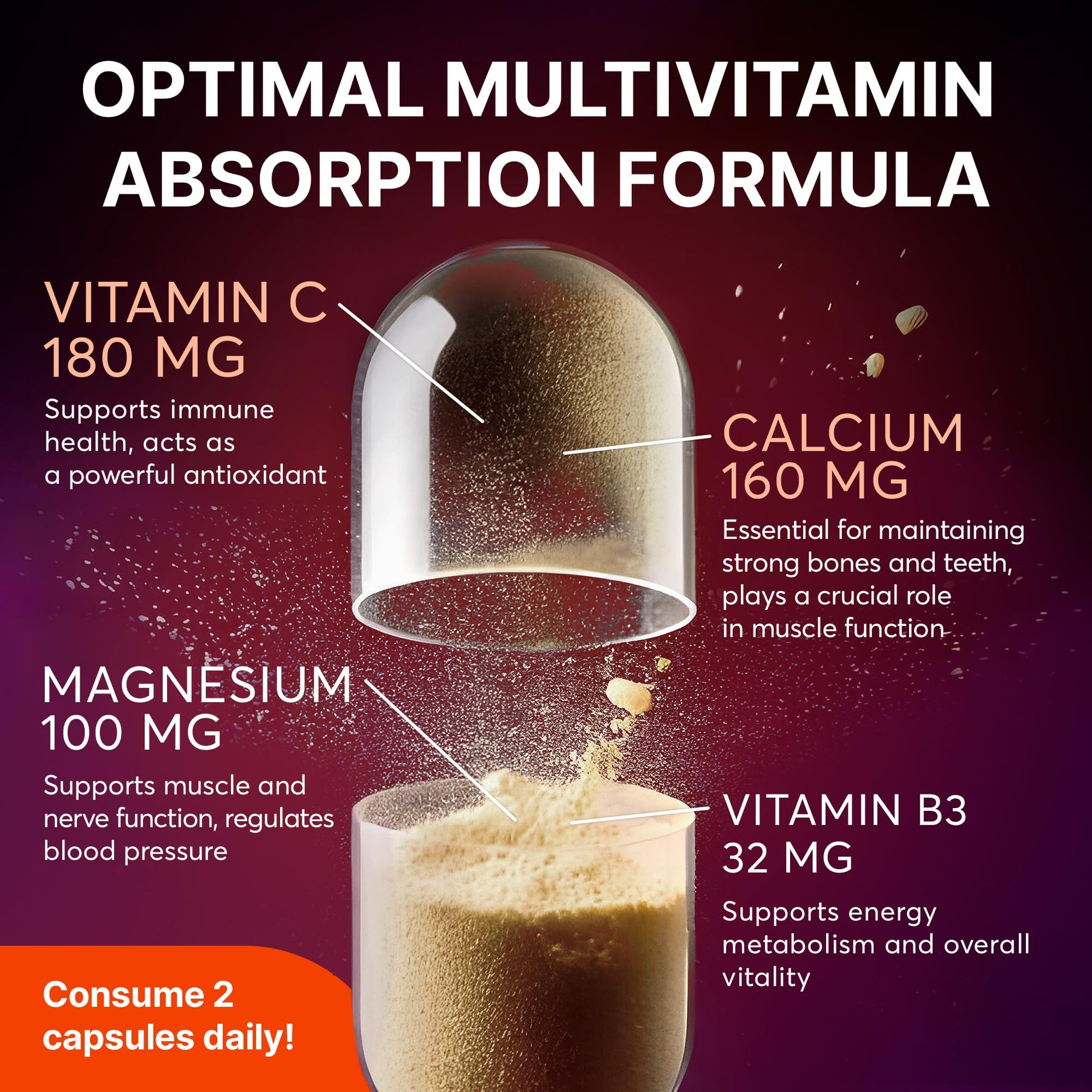 Multivitamin Supplement | Complex with Vitamin A, C, D, E, K1, B, Zinc & Chromium | Hair, Skin & Nail Beauty Vitamins | Immune Support Supplements for Men & Women | 60 Capsules - dailyvitalstore