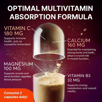 Multivitamin Supplement | Complex with Vitamin A, C, D, E, K1, B, Zinc & Chromium | Hair, Skin & Nail Beauty Vitamins | Immune Support Supplements for Men & Women | 60 Capsules - dailyvitalstore