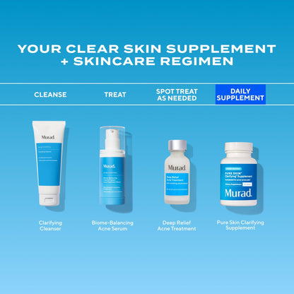 Murad Pure Skin Acne Supplements – 60 Tablets – Clear Skin Support with Blend of Vitamin A & B6, Zinc, Amino Acids, & Burdock Root – Promotes Healthy Skin, Oil Balance, Gut Health & Stress Relief - dailyvitalstore