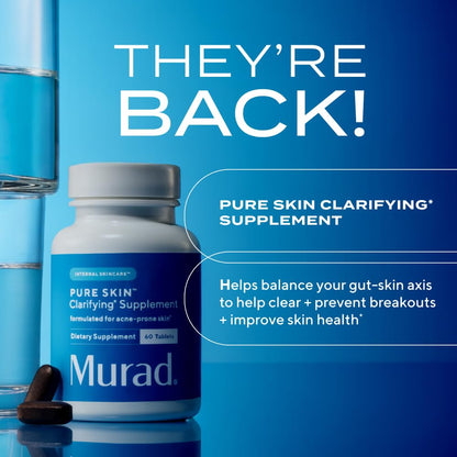 Murad Pure Skin Acne Supplements – 60 Tablets – Clear Skin Support with Blend of Vitamin A & B6, Zinc, Amino Acids, & Burdock Root – Promotes Healthy Skin, Oil Balance, Gut Health & Stress Relief - dailyvitalstore