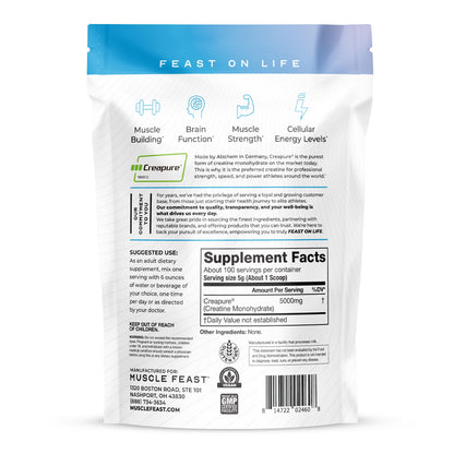 Muscle Feast Creapure Creatine Monohydrate Powder, Vegan Keto Friendly Gluten-Free, Mass Gainer, Muscle Recovery Supplement and Trusted Creatine for Muscle Growth, - dailyvitalstore