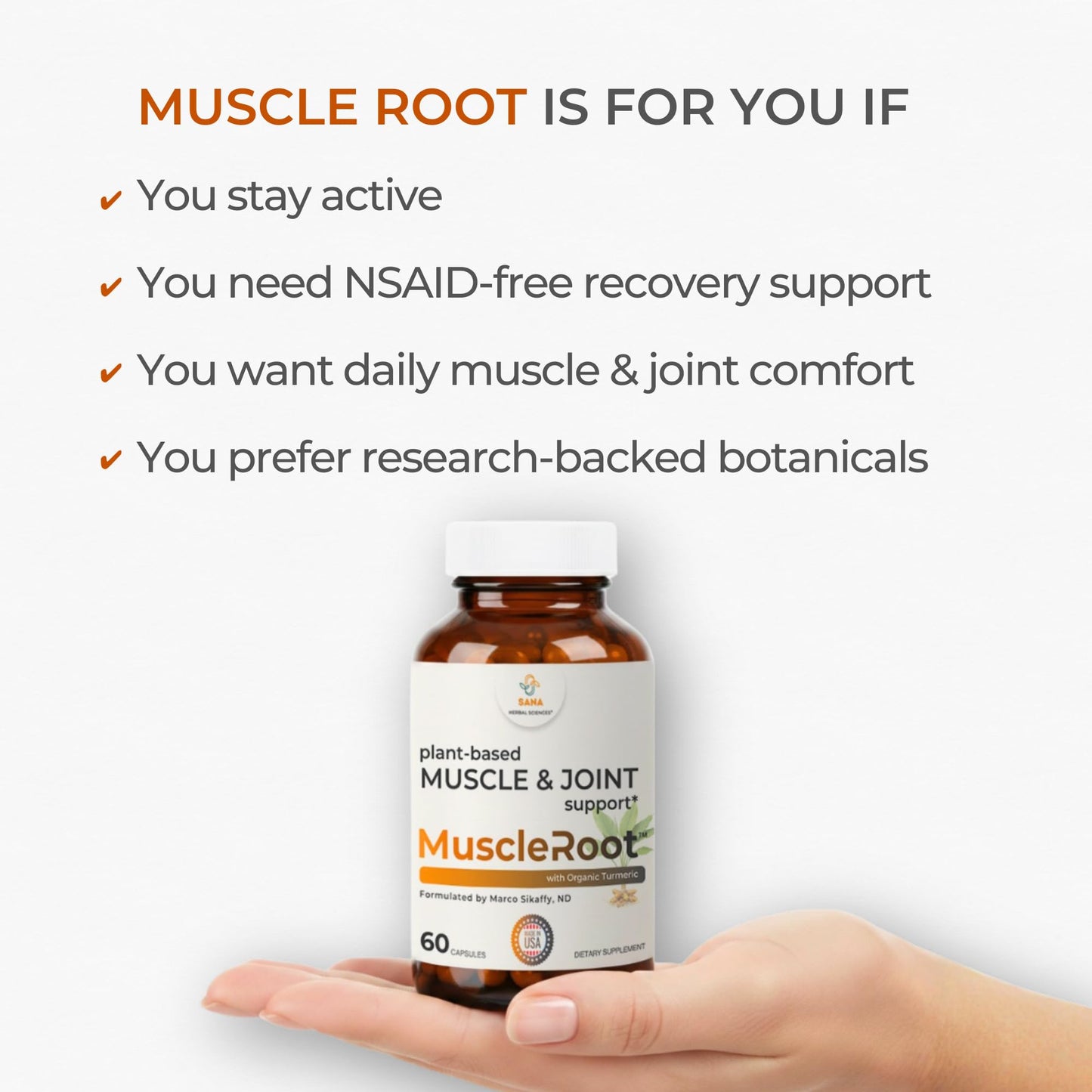 Muscle & Joint Support Supplement – Botanical Formula for Healthy Inflammatory Response | 6 Research-Backed Botanicals | Organic Turmeric | 60 Capsules | Sana Herbal - dailyvitalstore