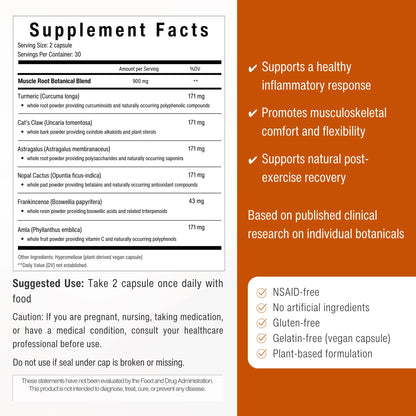 Muscle & Joint Support Supplement – Botanical Formula for Healthy Inflammatory Response | 6 Research-Backed Botanicals | Organic Turmeric | 60 Capsules | Sana Herbal - dailyvitalstore