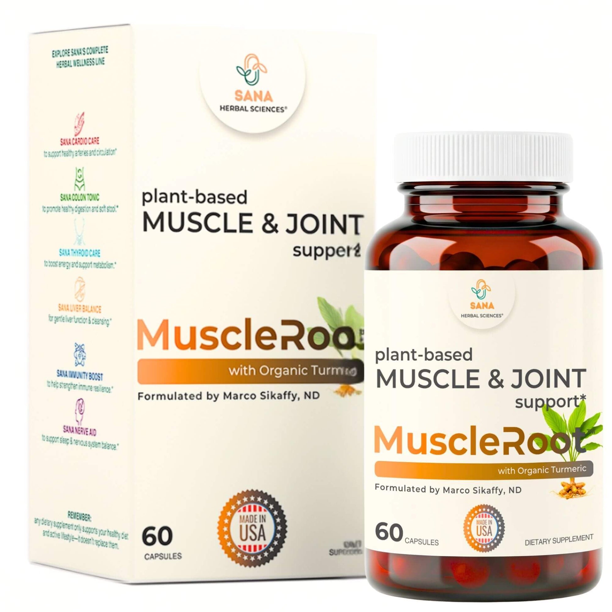Muscle & Joint Support Supplement – Botanical Formula for Healthy Inflammatory Response | 6 Research-Backed Botanicals | Organic Turmeric | 60 Capsules | Sana Herbal - dailyvitalstore