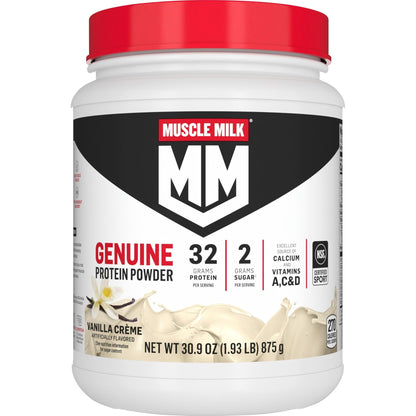 Muscle Milk Genuine Protein Powder, Vanilla Crème, 1.93 Pounds, 12 Servings, 32g Protein, 2g Sugar, Calcium, Vitamins A, C & D, NSF Certified for Sport, Energizing Snack, Packaging May Vary - dailyvitalstore