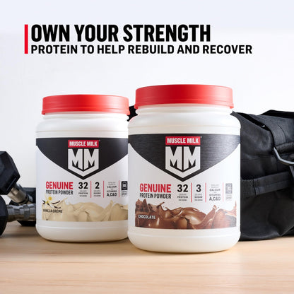 Muscle Milk Genuine Protein Powder, Vanilla Crème, 1.93 Pounds, 12 Servings, 32g Protein, 2g Sugar, Calcium, Vitamins A, C & D, NSF Certified for Sport, Energizing Snack, Packaging May Vary - dailyvitalstore