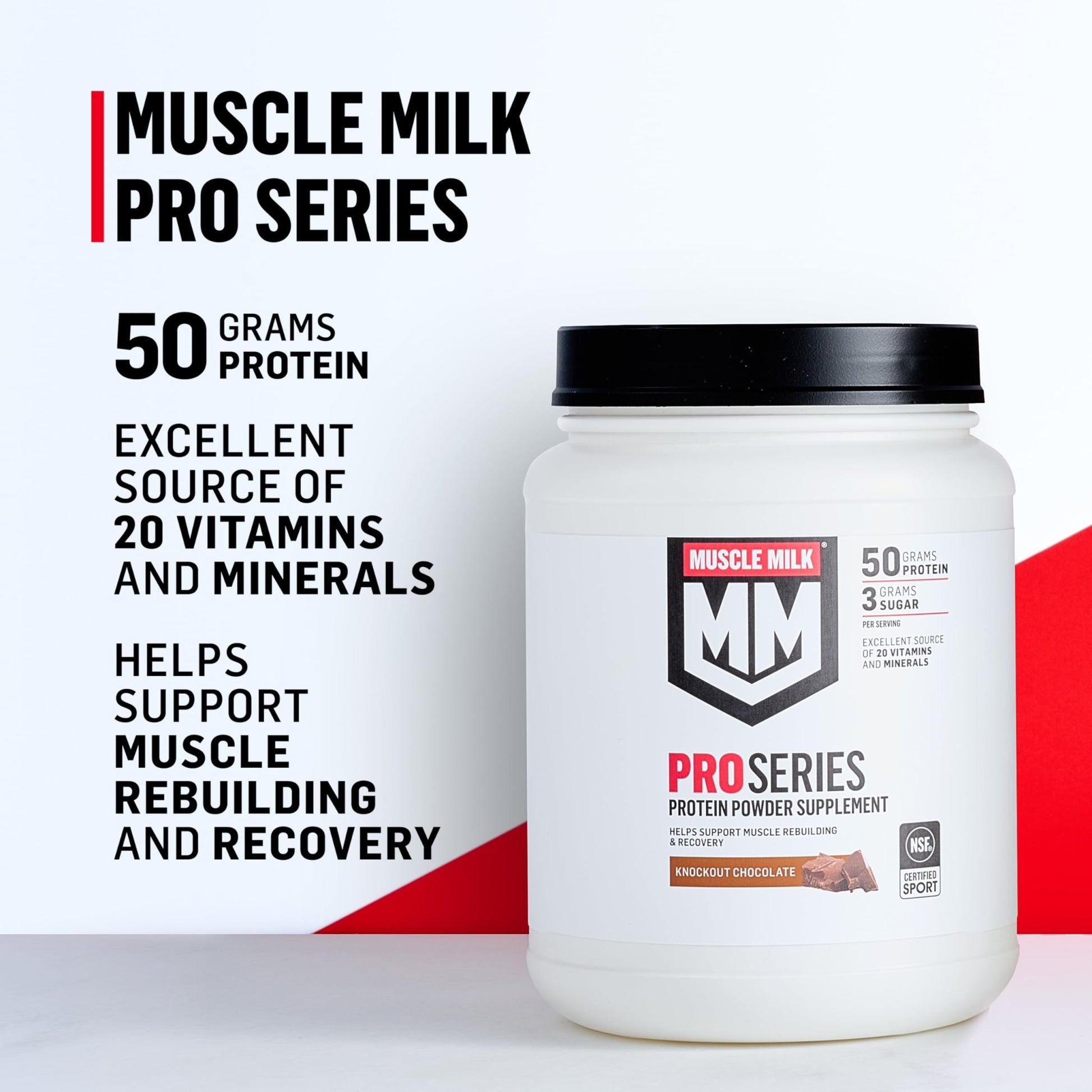 Muscle Milk Pro Series Protein Powder Supplement,Knockout Chocolate,2 Pound,11 Servings,50g Protein,3g Sugar,20 Vitamins & Minerals,NSF Certified for Sport,Workout Recovery,Packaging May Vary - dailyvitalstore