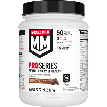 Muscle Milk Pro Series Protein Powder Supplement,Knockout Chocolate,2 Pound,11 Servings,50g Protein,3g Sugar,20 Vitamins & Minerals,NSF Certified for Sport,Workout Recovery,Packaging May Vary - dailyvitalstore