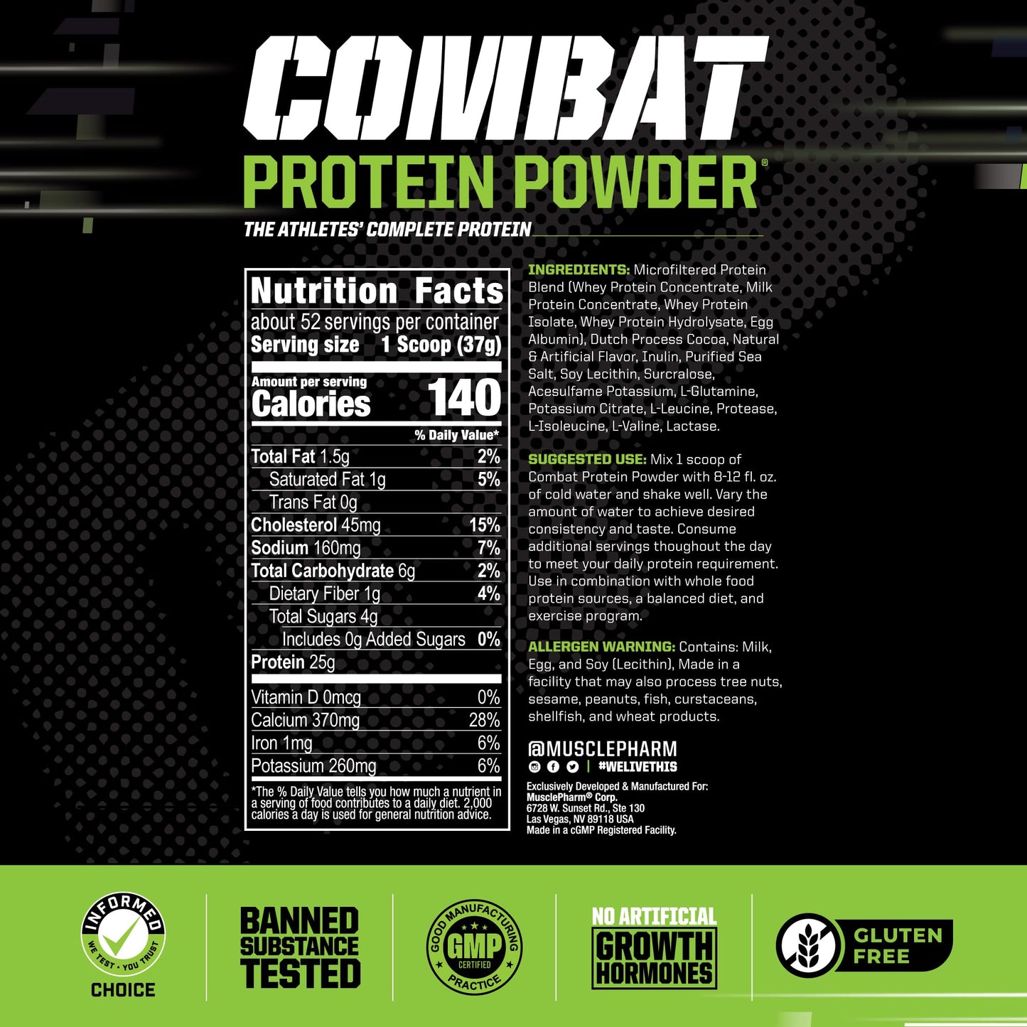 MusclePharm Combat Protein Powder, Chocolate Milk Flavor, Fuels Muscles for Productive Workouts, 5 Protein Sources including Whey Protein Isolate & Egg Albumin, Gluten Free, 4.2 lb, 52 Servings - dailyvitalstore