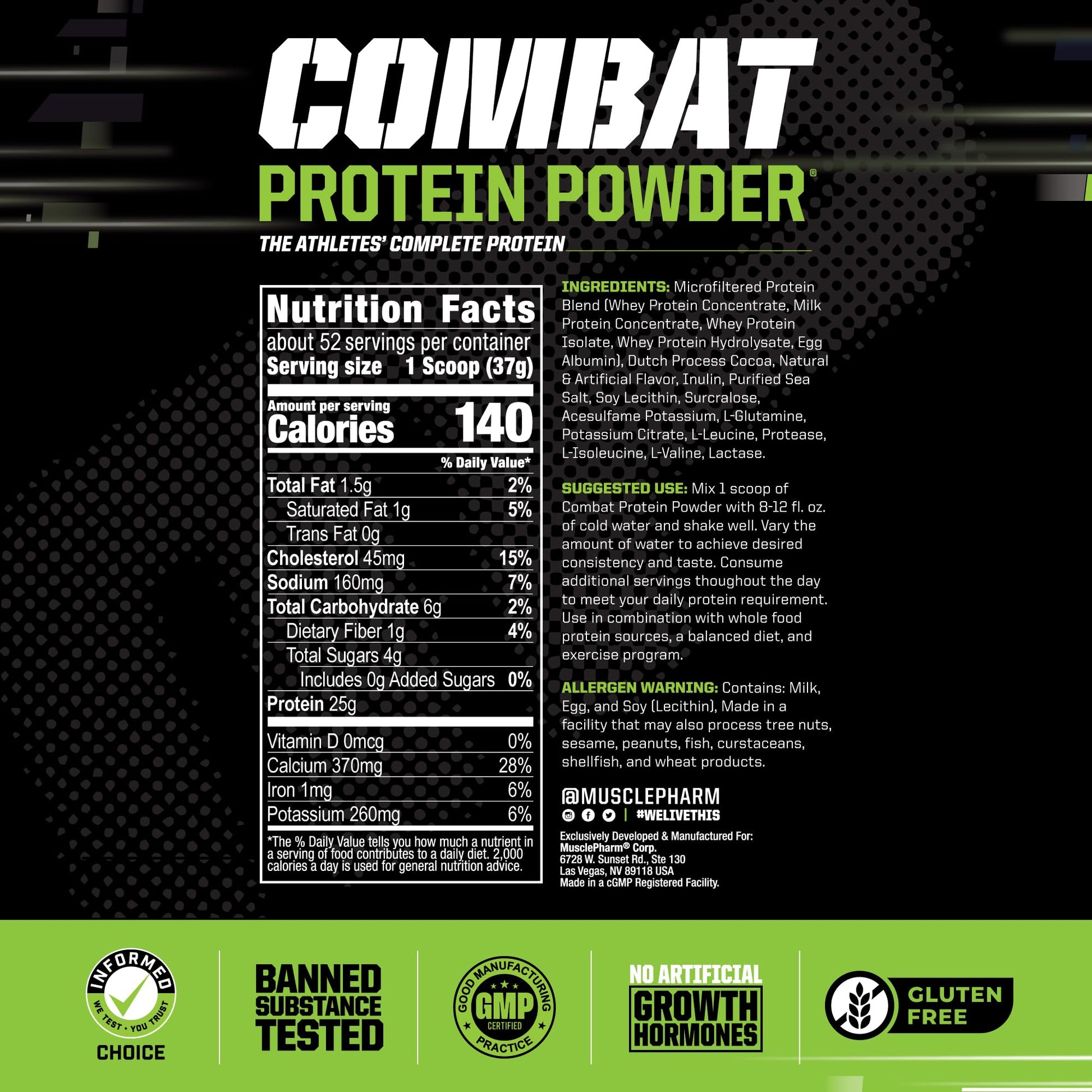 MusclePharm Combat Protein Powder, Chocolate Milk Flavor, Fuels Muscles for Productive Workouts, 5 Protein Sources including Whey Protein Isolate & Egg Albumin, Gluten Free, 4.2 lb, 52 Servings - dailyvitalstore