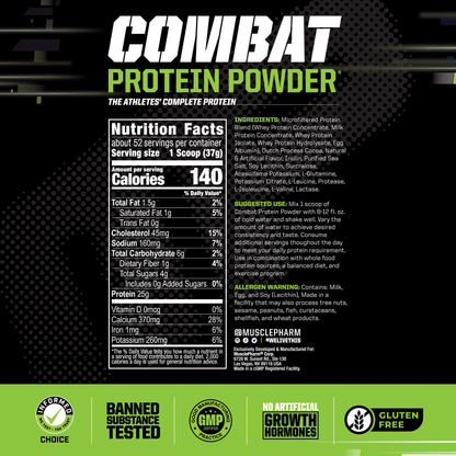 MusclePharm Combat Protein Powder, Chocolate Milk Flavor, Fuels Muscles for Productive Workouts, 5 Protein Sources including Whey Protein Isolate & Egg Albumin, Gluten Free, 4.2 lb, 52 Servings - dailyvitalstore