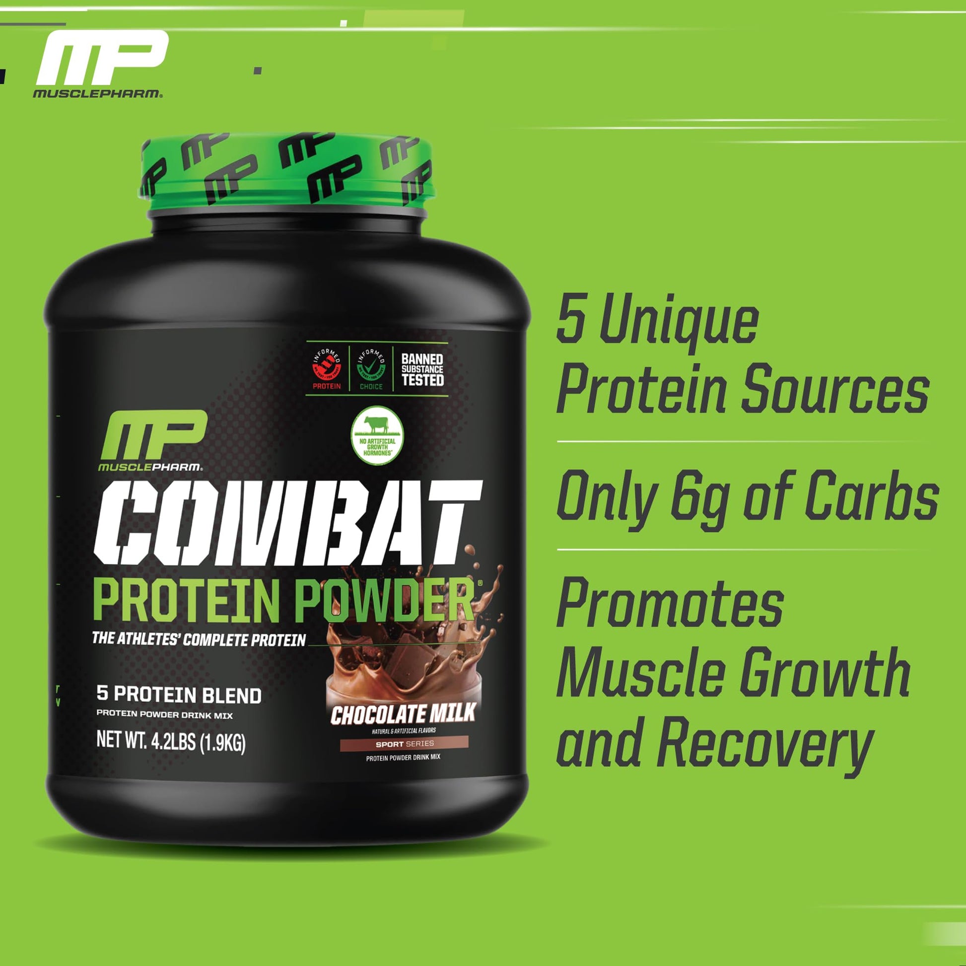 MusclePharm Combat Protein Powder, Chocolate Milk Flavor, Fuels Muscles for Productive Workouts, 5 Protein Sources including Whey Protein Isolate & Egg Albumin, Gluten Free, 4.2 lb, 52 Servings - dailyvitalstore