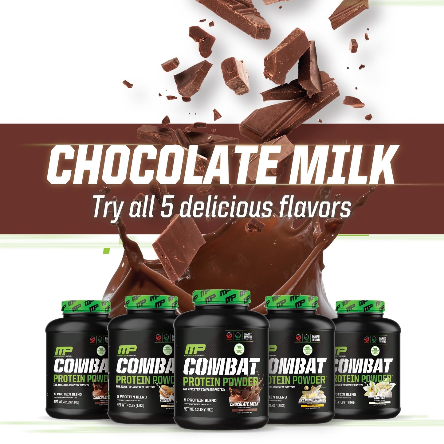 MusclePharm Combat Protein Powder, Chocolate Milk Flavor, Fuels Muscles for Productive Workouts, 5 Protein Sources including Whey Protein Isolate & Egg Albumin, Gluten Free, 4.2 lb, 52 Servings - dailyvitalstore
