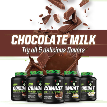 MusclePharm Combat Protein Powder, Chocolate Milk Flavor, Fuels Muscles for Productive Workouts, 5 Protein Sources including Whey Protein Isolate & Egg Albumin, Gluten Free, 4.2 lb, 52 Servings - dailyvitalstore
