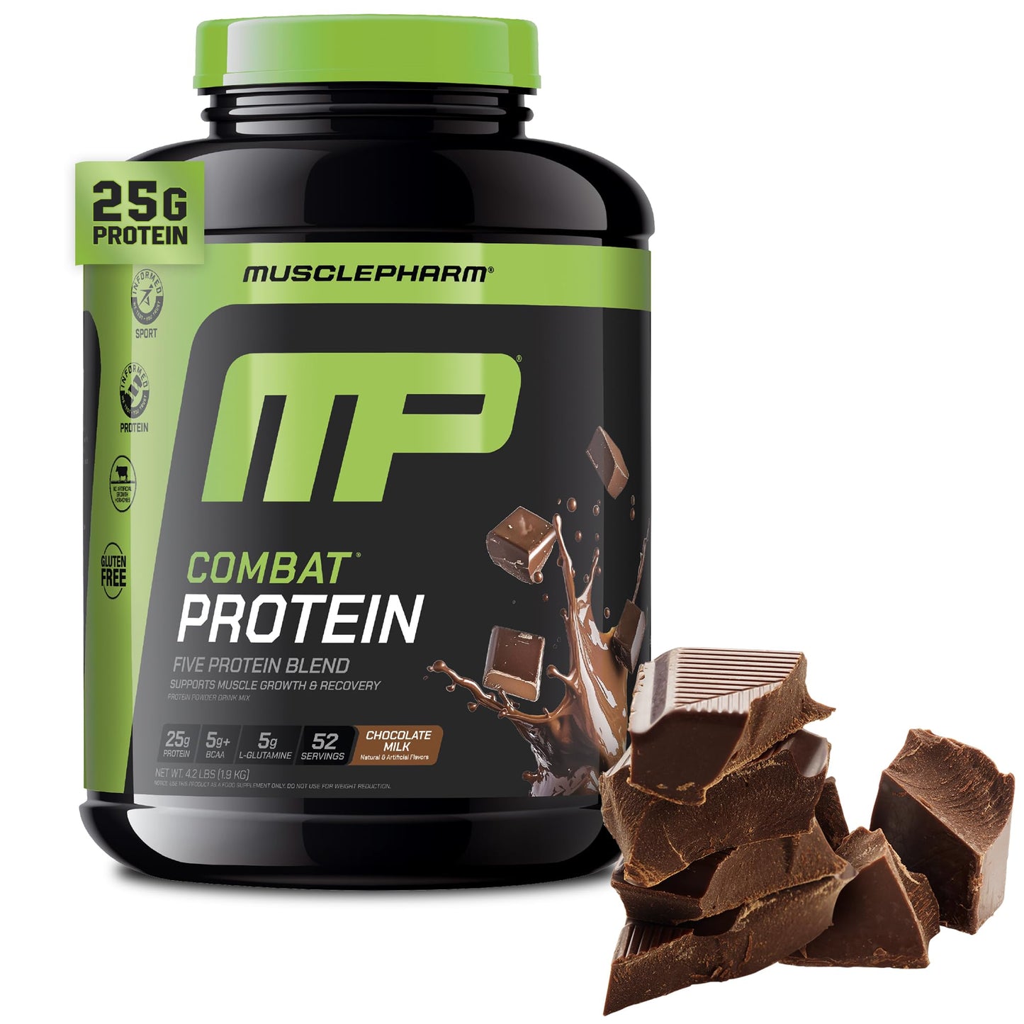 MusclePharm Combat Protein Powder, Chocolate Milk Flavor, Fuels Muscles for Productive Workouts, 5 Protein Sources including Whey Protein Isolate & Egg Albumin, Gluten Free, 4.2 lb, 52 Servings - dailyvitalstore