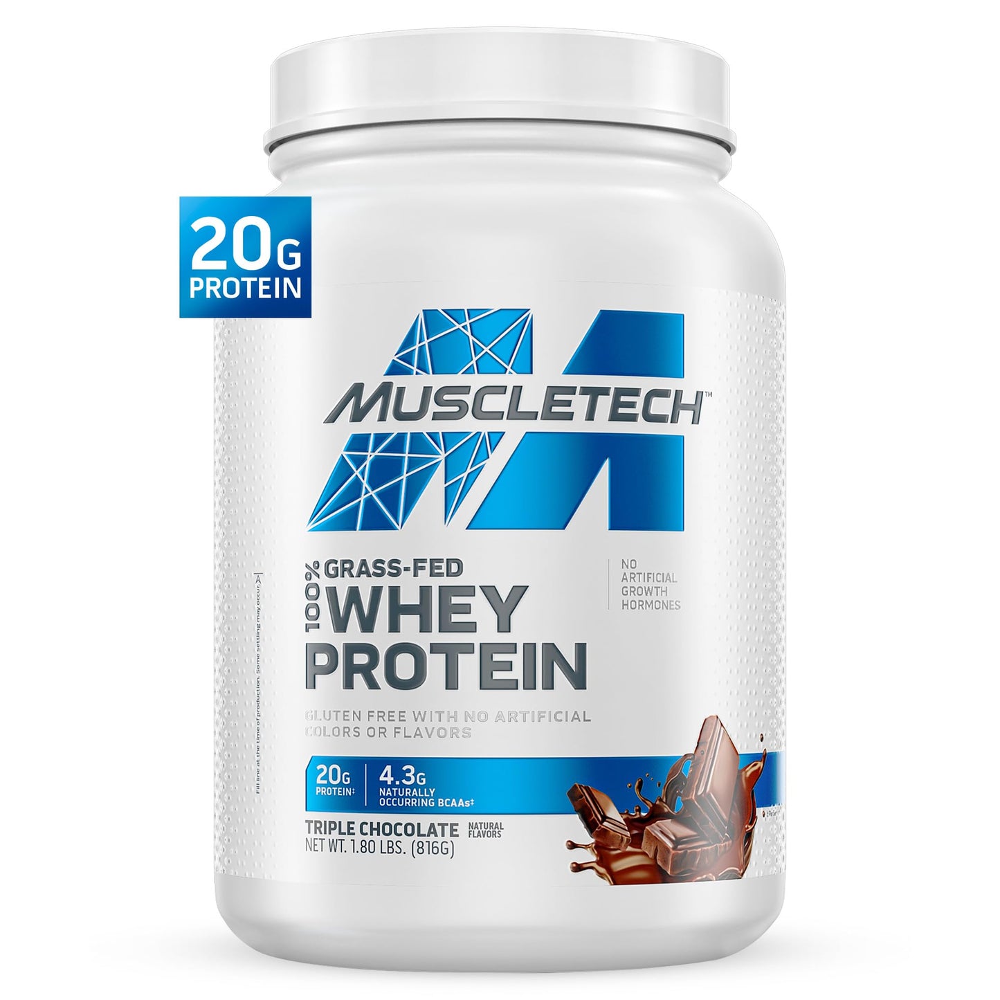 Muscletech Grass-Fed Whey Protein Powder (Triple Chocolate, 1.8LB) - Whey Protein Smoothie & Milk Shake Mix Supports Muscle Gain & Recovery - 20g of Whey Protein for Women & Men - Non-GMO, Gluten-Free - dailyvitalstore