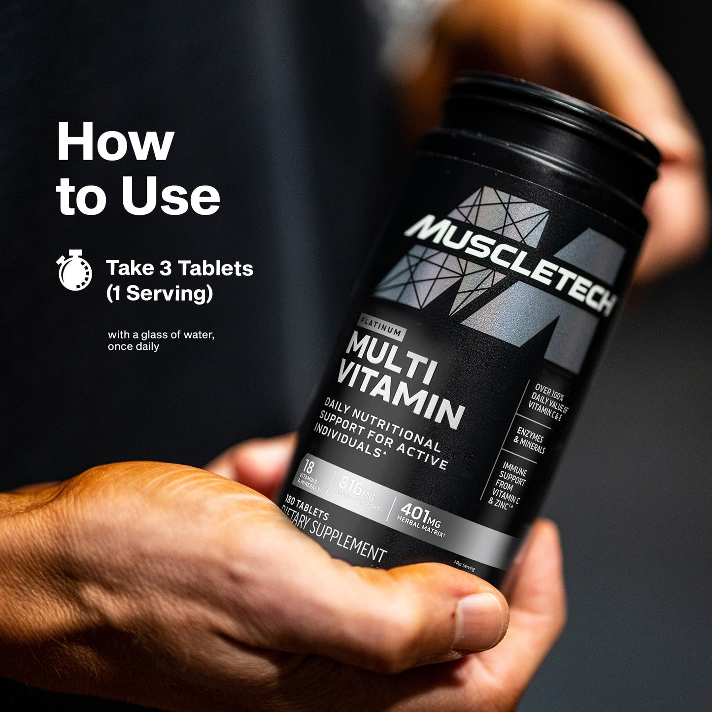 MuscleTech Platinum Multivitamins for Men & Women - Multi-Vitamin Supplement for Immune Support - 18 Vitamins & Minerals, Vitamin A C D E B6 B12 - Daily Workout Supplements for Men - 180 Capsules - dailyvitalstore