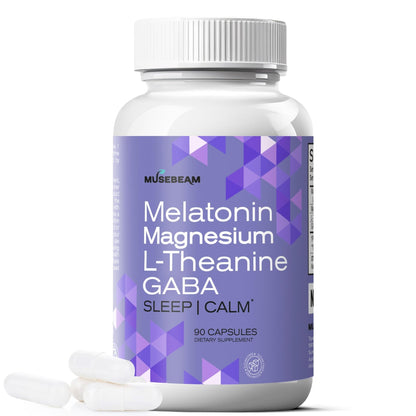 MuseBeam Magnesium Glycinate 275mg Melatonin 5mg L-Theanine 200mg GABA 100mg Capsules - Full Rest Nighttime Bedtime Support Supplement for Men Women - Vegan Sugar-Free Gluten-Free - dailyvitalstore