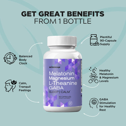 MuseBeam Magnesium Glycinate 275mg Melatonin 5mg L-Theanine 200mg GABA 100mg Capsules - Full Rest Nighttime Bedtime Support Supplement for Men Women - Vegan Sugar-Free Gluten-Free - dailyvitalstore