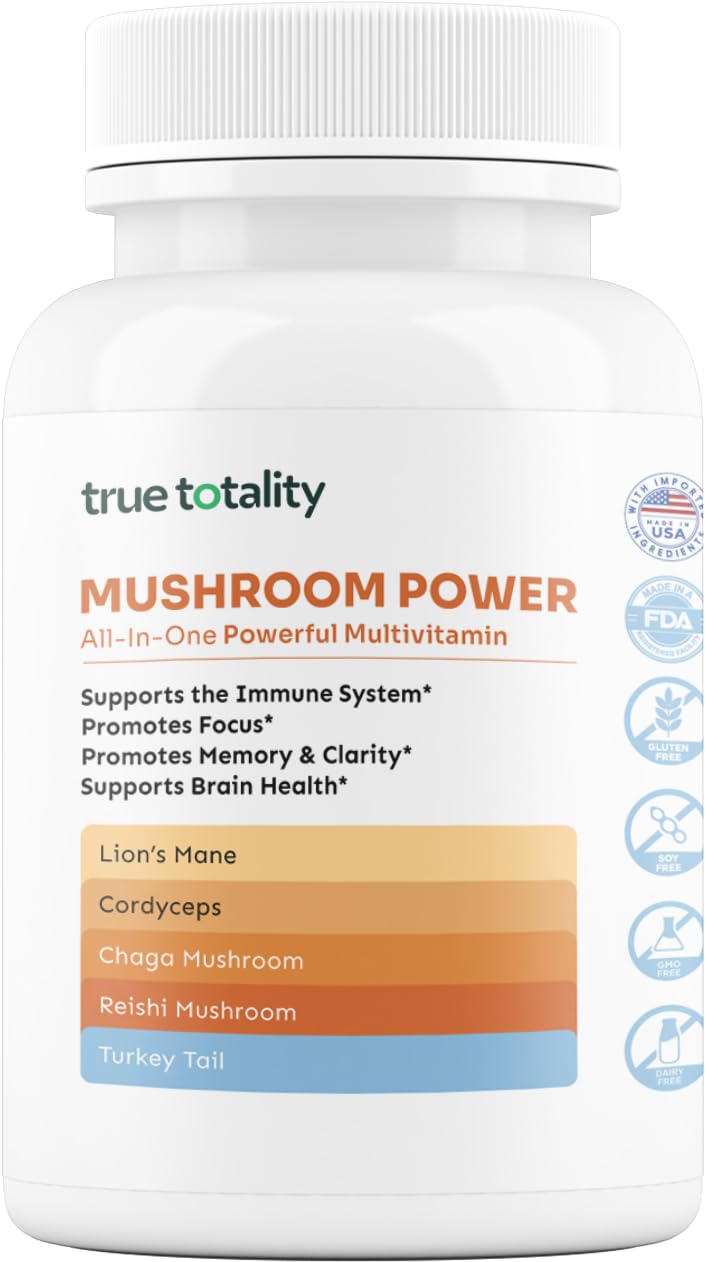 Mushroom Complex Capsules with Lion’s Mane, Reishi, Cordyceps, Chaga & Turkey Tail – True Totality Mushroom Power – Immune, Energy & Focus Support – 90 Vegan Capsules - dailyvitalstore