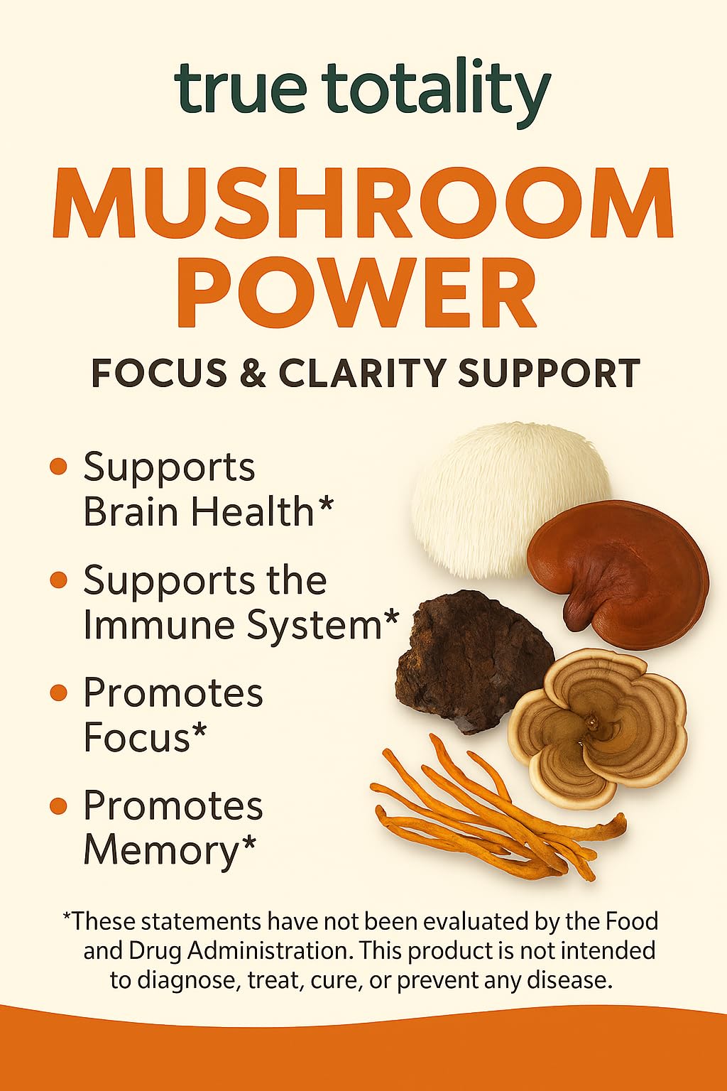 Mushroom Complex Capsules with Lion’s Mane, Reishi, Cordyceps, Chaga & Turkey Tail – True Totality Mushroom Power – Immune, Energy & Focus Support – 90 Vegan Capsules - dailyvitalstore