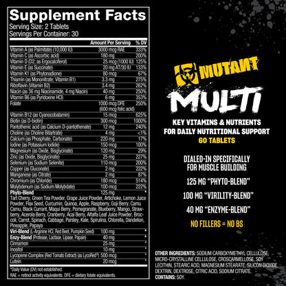 Mutant Multi - High Potency Vitamins with 75+ Ingredients Specifically Formulated for Heavy Lifting, 60 Tablets - dailyvitalstore