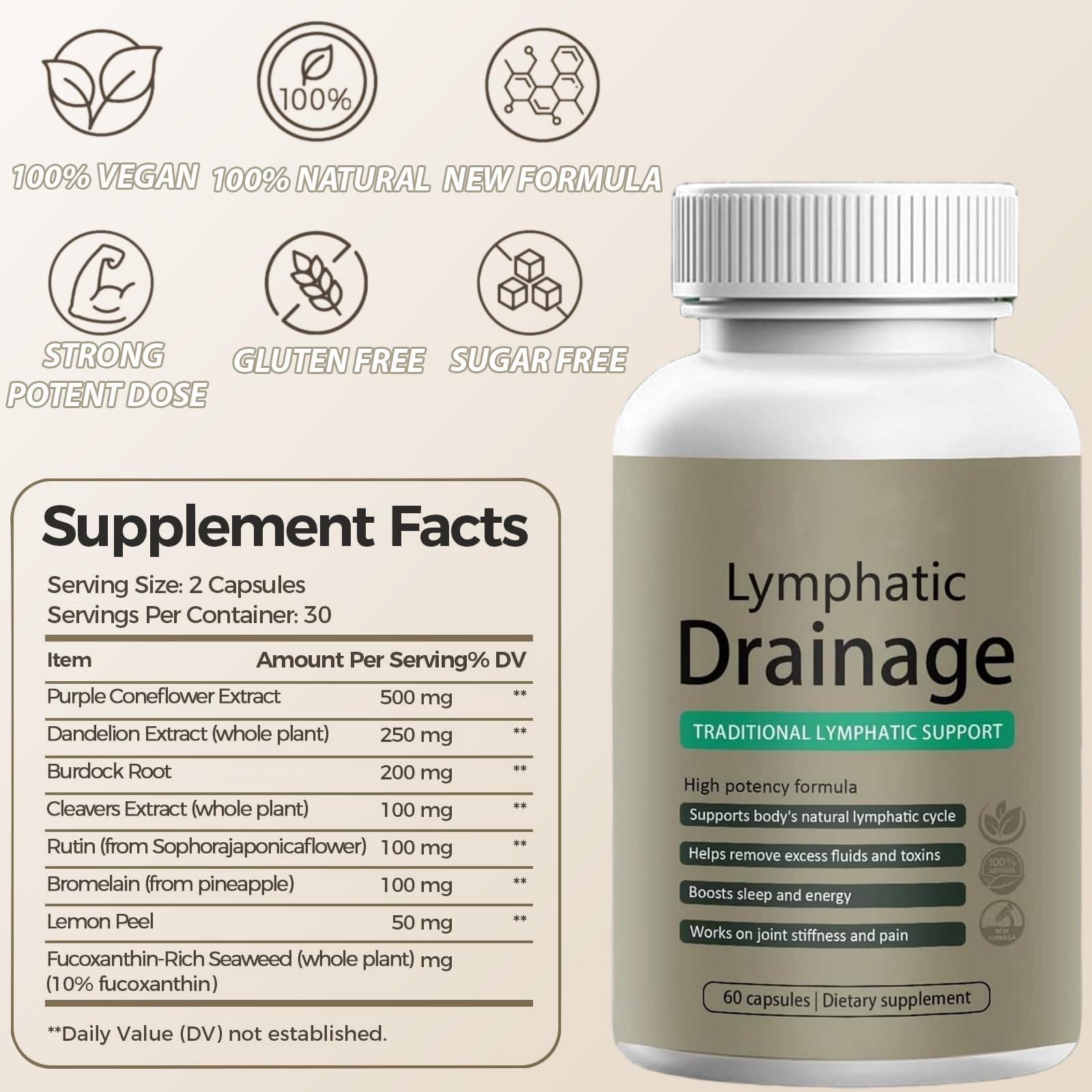 Muudee Lymphatic Drainage Capsules – Maximum Potency Formula with Dandelion & Cleavers Extract,Supports Cellulite Reduction & Lymphatic Drainage (60 Capsules) - dailyvitalstore