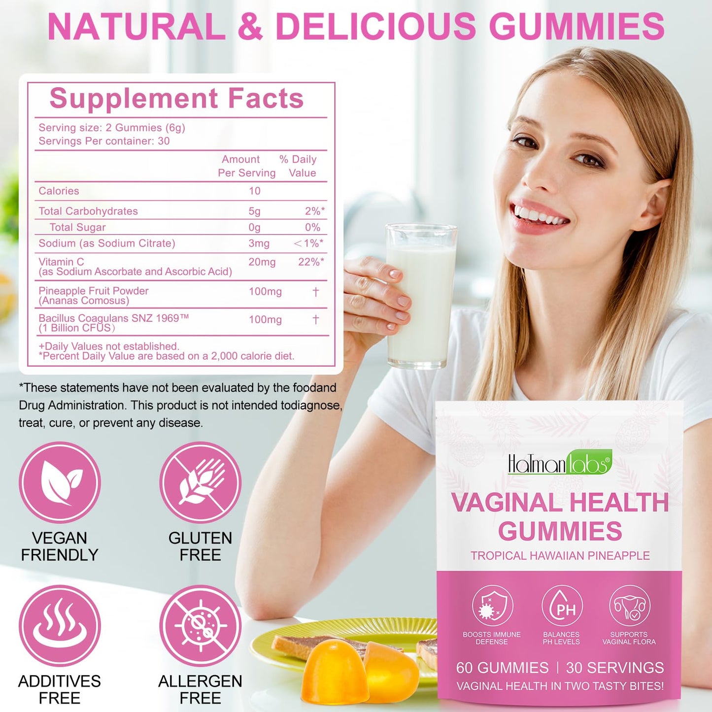 MXCZBSM Vaginal Probiotics Gummies for Women, PH Balance for Women, Hawaiian Pineapple Gummies for PH Health, Improve Immune, Women's Vaginal Health Supplement, 60 Gummies - dailyvitalstore