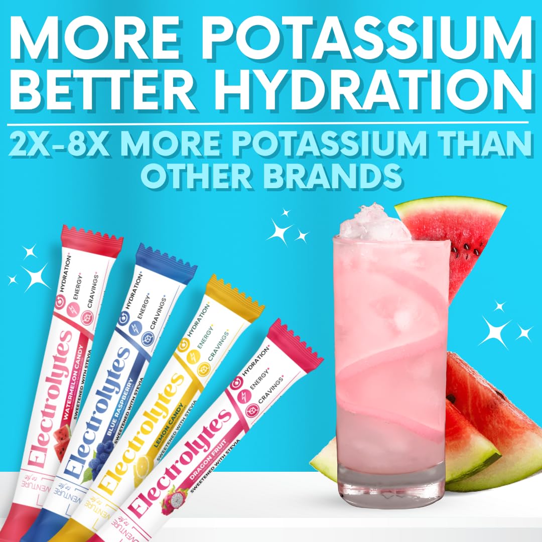 My Adventure to Fit Electrolytes Powder Packets – 16 Sugar-Free Hydration Packets, Potassium Supplement, Watermelon Candy, Blue Raspberry, Lemon Candy, Dragon Fruit - dailyvitalstore