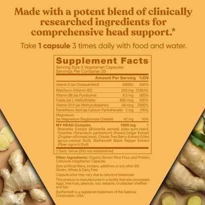 My Head! Headache Vitamins – Sensitivity, Tension, Comfort, Healthy Head Function for A Clear Mind – Fast acting Magnesium, Feverfew, Boswellia, Vitamin D, Ginger, & More – 60 Soft Capsules - dailyvitalstore