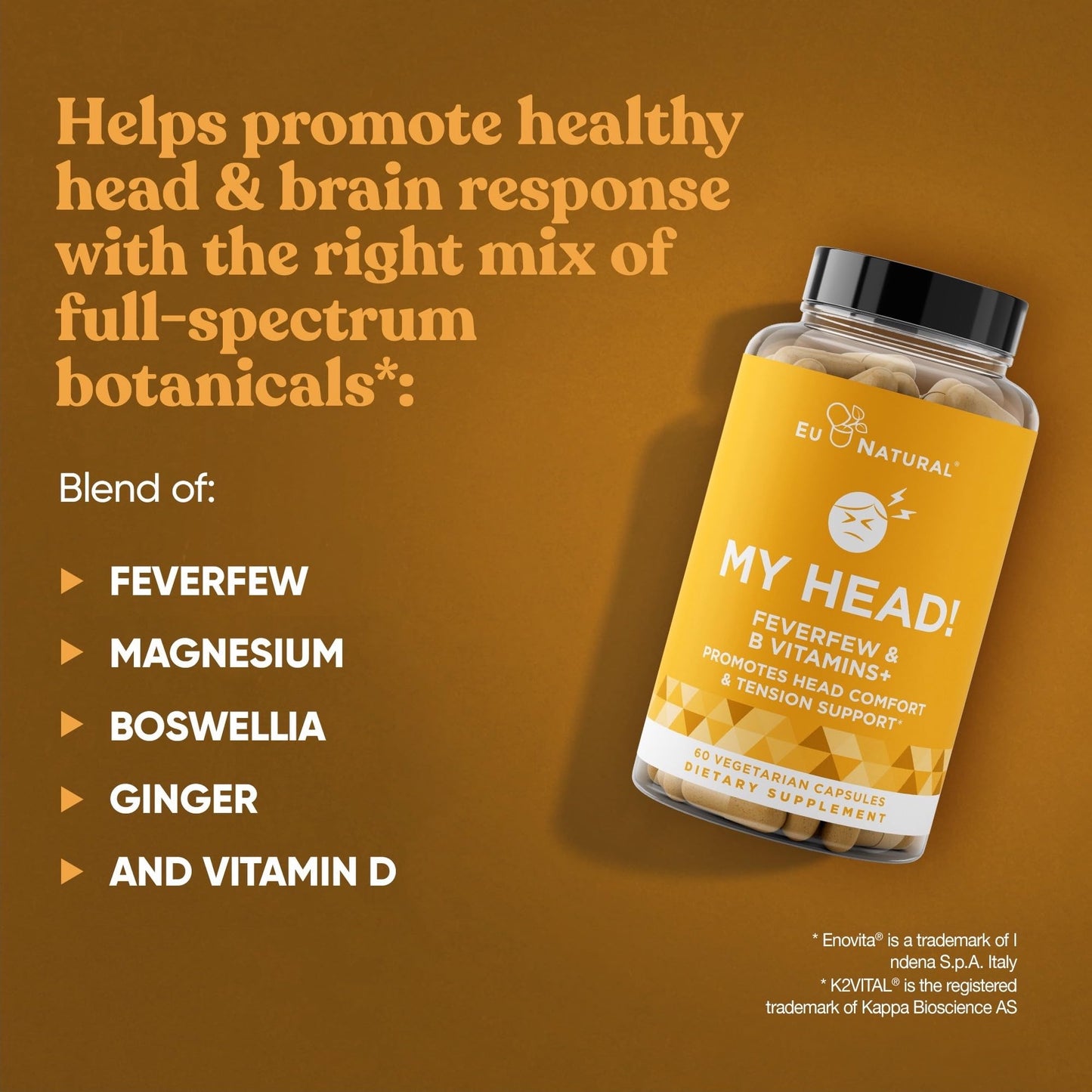 My Head! Headache Vitamins – Sensitivity, Tension, Comfort, Healthy Head Function for A Clear Mind – Fast acting Magnesium, Feverfew, Boswellia, Vitamin D, Ginger, & More – 60 Soft Capsules - dailyvitalstore