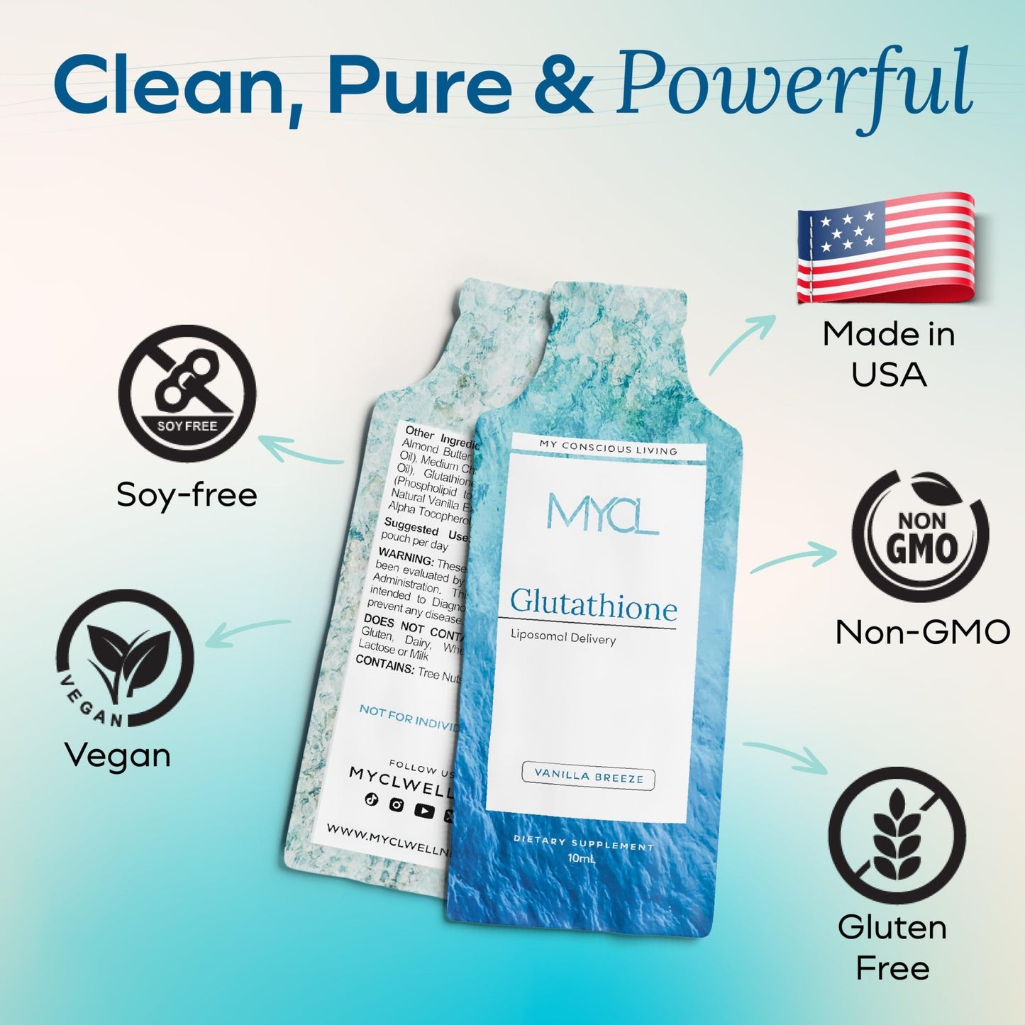 MYCL Liposomal Glutathione Supplement Squeeze Packs – Vitamin E and MCT Oil – Skin, Hair and Nail Health– High Absorption - Vanilla Almond – 30 Single-Serve Packets - dailyvitalstore