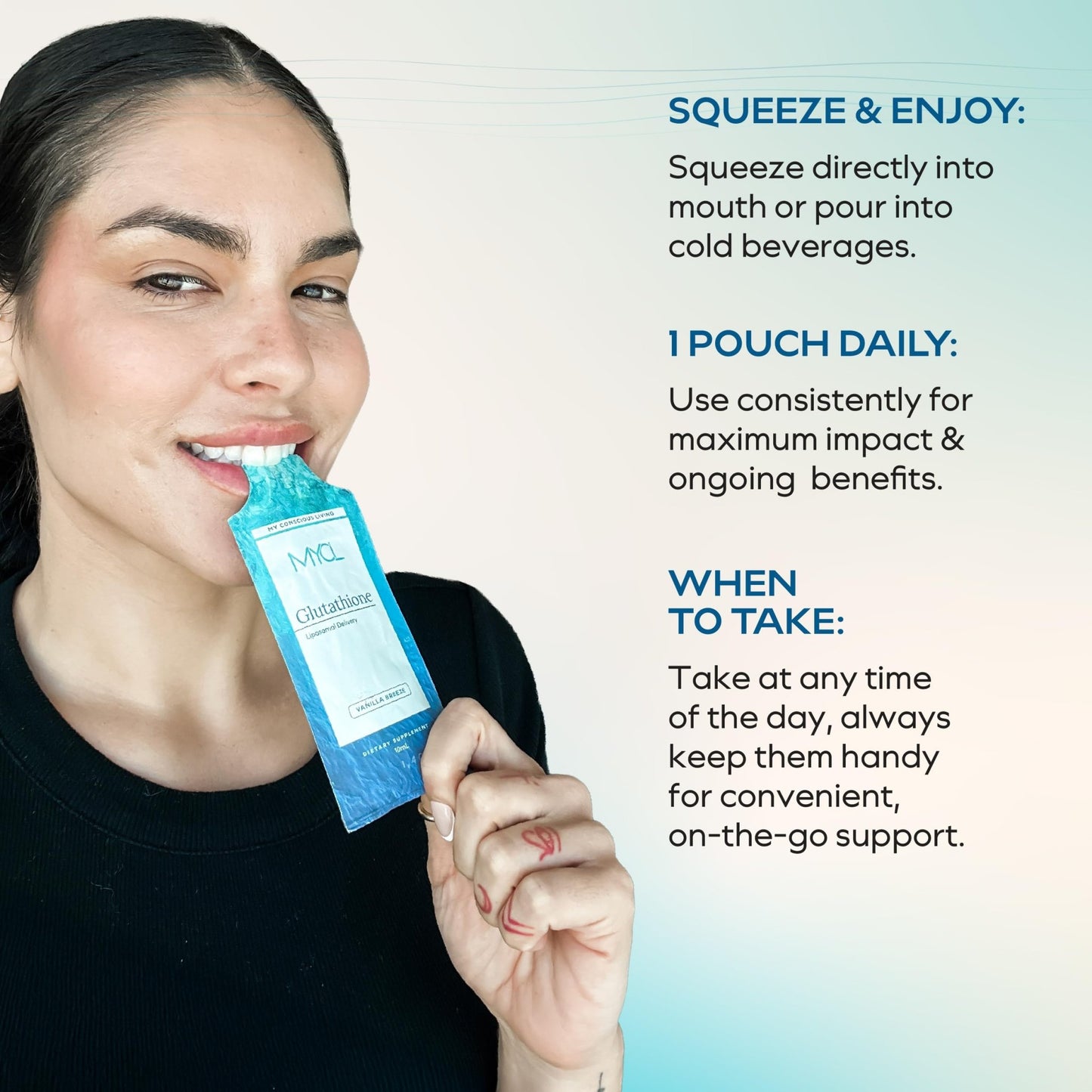 MYCL Liposomal Glutathione Supplement Squeeze Packs – Vitamin E and MCT Oil – Skin, Hair and Nail Health– High Absorption - Vanilla Almond – 30 Single-Serve Packets - dailyvitalstore