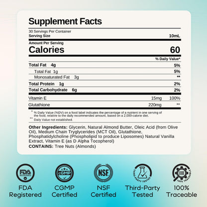 MYCL Liposomal Glutathione Supplement Squeeze Packs – Vitamin E and MCT Oil – Skin, Hair and Nail Health– High Absorption - Vanilla Almond – 30 Single-Serve Packets - dailyvitalstore