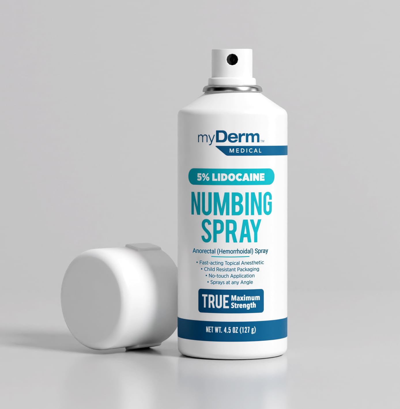 Myderm Medical Numbing Spray - 4.5oz - Maximum Strength 5% Lidocaine with Phenylephrine HCl and Witch Hazel - Fast-Acting Reliever with A Touch-Free Application - First Aid Supplies - Made in USA - dailyvitalstore