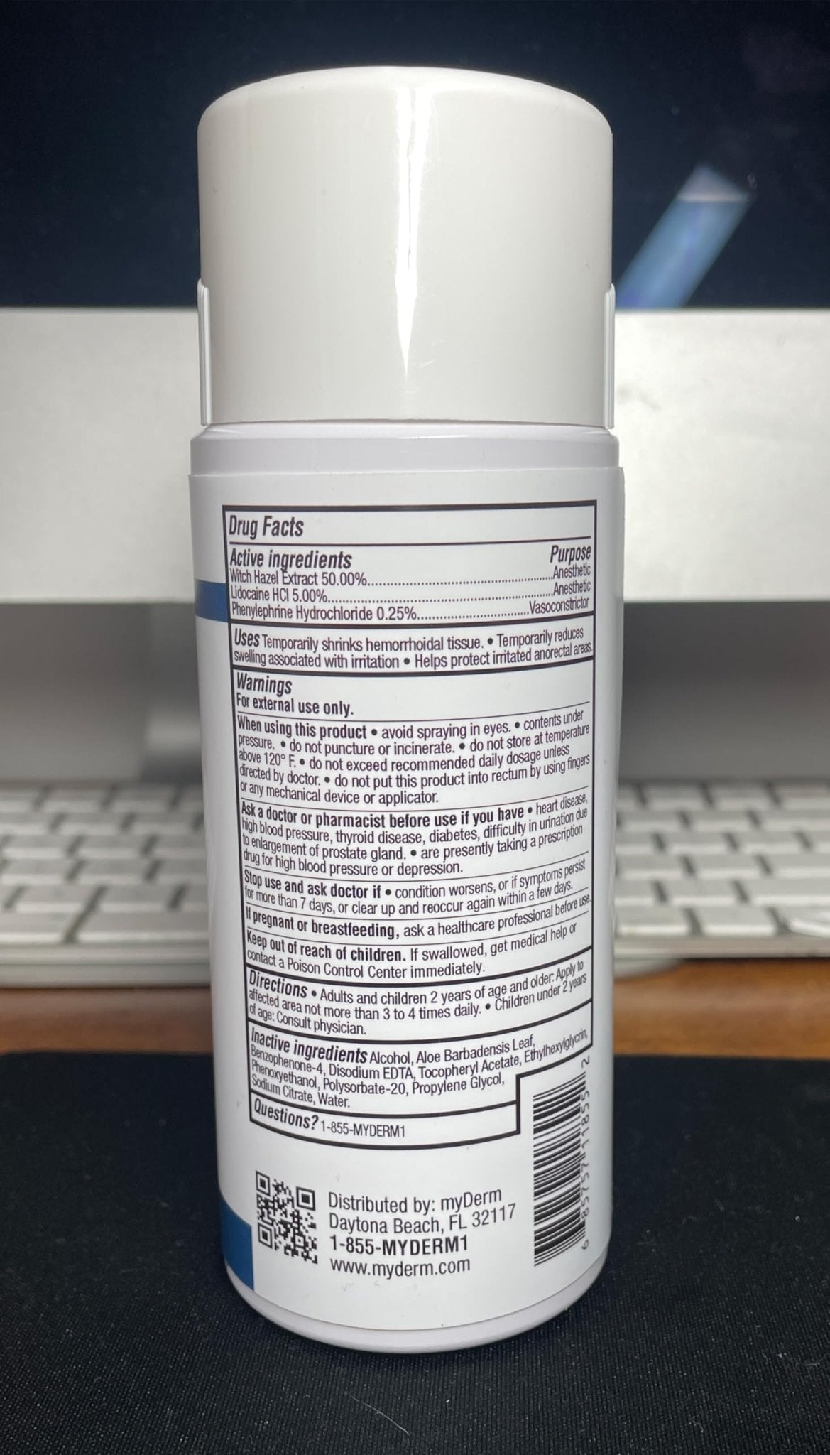 Myderm Medical Numbing Spray - 4.5oz - Maximum Strength 5% Lidocaine with Phenylephrine HCl and Witch Hazel - Fast-Acting Reliever with A Touch-Free Application - First Aid Supplies - Made in USA - dailyvitalstore