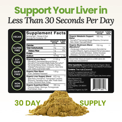 Myers Detox Daily Detox Greens Powder, Organic Superfood Supplement for Detox, Gut Health, Energy, Immune Support, Overall Wellness, Gluten Free Multivitamin Drink Mix, - dailyvitalstore