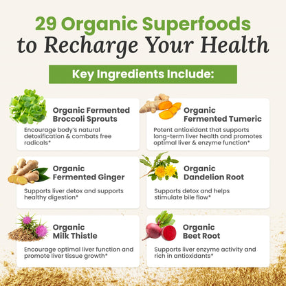 Myers Detox Daily Detox Greens Powder, Organic Superfood Supplement for Detox, Gut Health, Energy, Immune Support, Overall Wellness, Gluten Free Multivitamin Drink Mix, - dailyvitalstore
