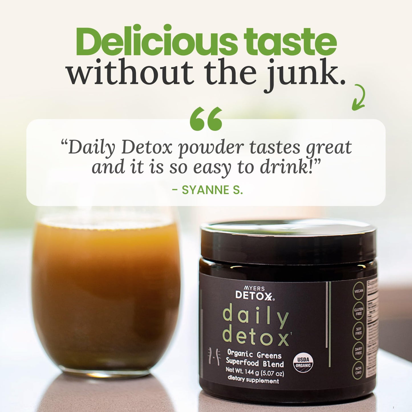 Myers Detox Daily Detox Greens Powder, Organic Superfood Supplement for Detox, Gut Health, Energy, Immune Support, Overall Wellness, Gluten Free Multivitamin Drink Mix, - dailyvitalstore
