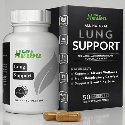 MyHerba Lung Support Supplement - Vegan Formula with Marshmallow Root, Chlorella, Ginkgo Biloba Leaf, Irish Sea Moss & PAU D’Arco - Deep Lung Cleanse, Detox and Immune Support for Adults, 50 Capsules - dailyvitalstore