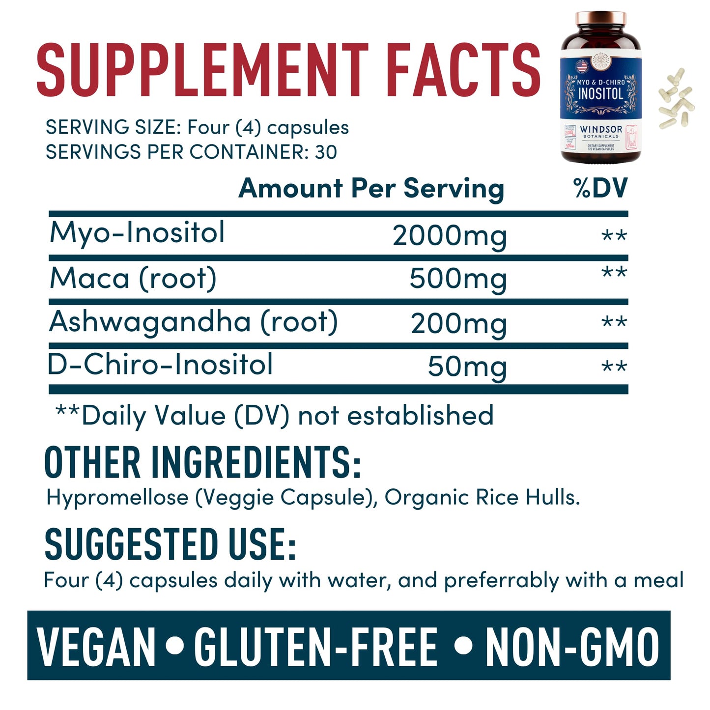Myo-Inositol & D-Chiro Inositol 40:1 Ratio 2,000 mg - PCOS Supplements with Maca Root & Ashwagandha - Ovarian Health Support Vitamins - Hormone & Fertility Supplements for Women - 120 Vegan Caps - dailyvitalstore