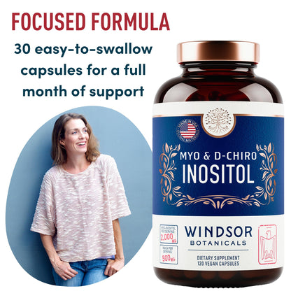 Myo-Inositol & D-Chiro Inositol 40:1 Ratio 2,000 mg - PCOS Supplements with Maca Root & Ashwagandha - Ovarian Health Support Vitamins - Hormone & Fertility Supplements for Women - 120 Vegan Caps - dailyvitalstore