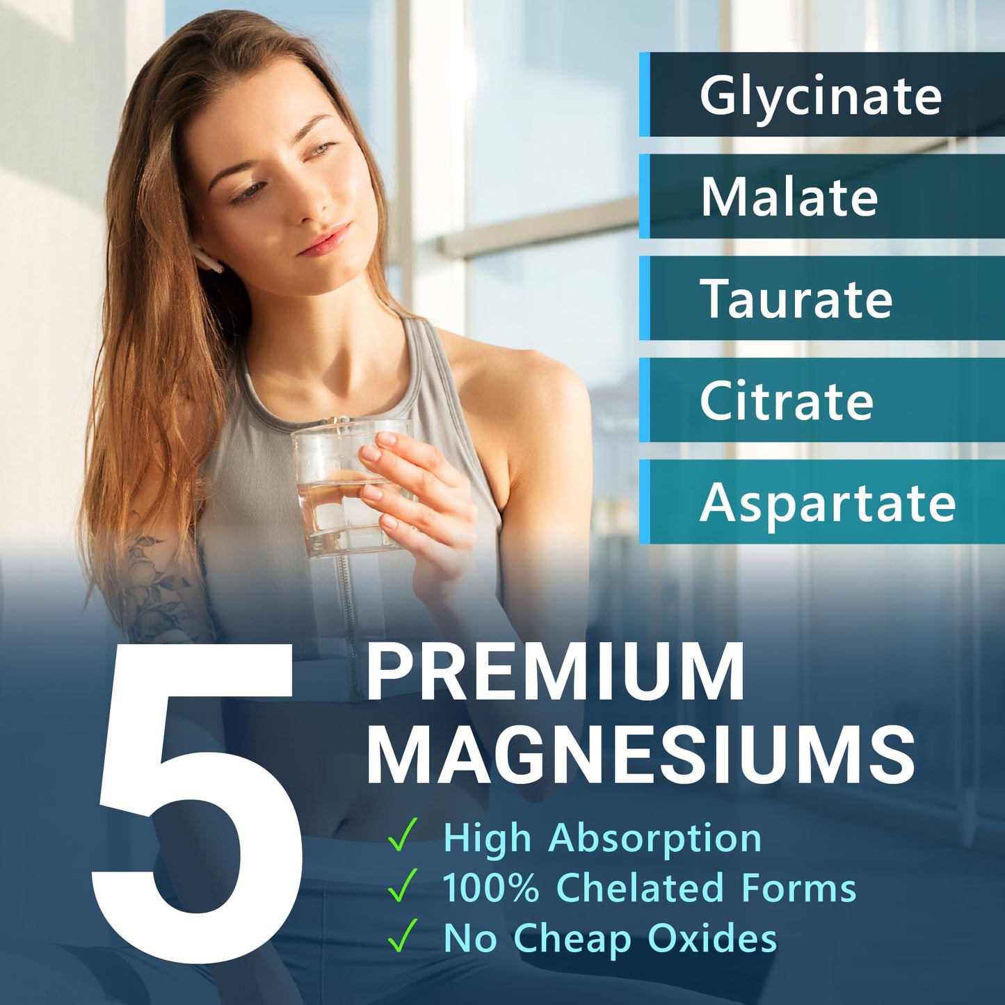 MyoActivo 5-in-1 Magnesium Complex - High Absorption - Chelated Magnesium Glycinate, Malate, Citrate, Taurate, & Aspartate for Nerves, Muscles, Bones | 120 Capsules | Magnesium Supplement - dailyvitalstore
