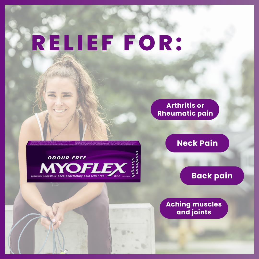 Myoflex Pain Relief Rub | Odourless | Provides Deep Penetrating Relief of Muscle Soreness & Joint Pain | Menthol Free | Stain Free | Non-Greasy | Great for Ages 2+ | 100 Grams (Maximum Strength) - dailyvitalstore