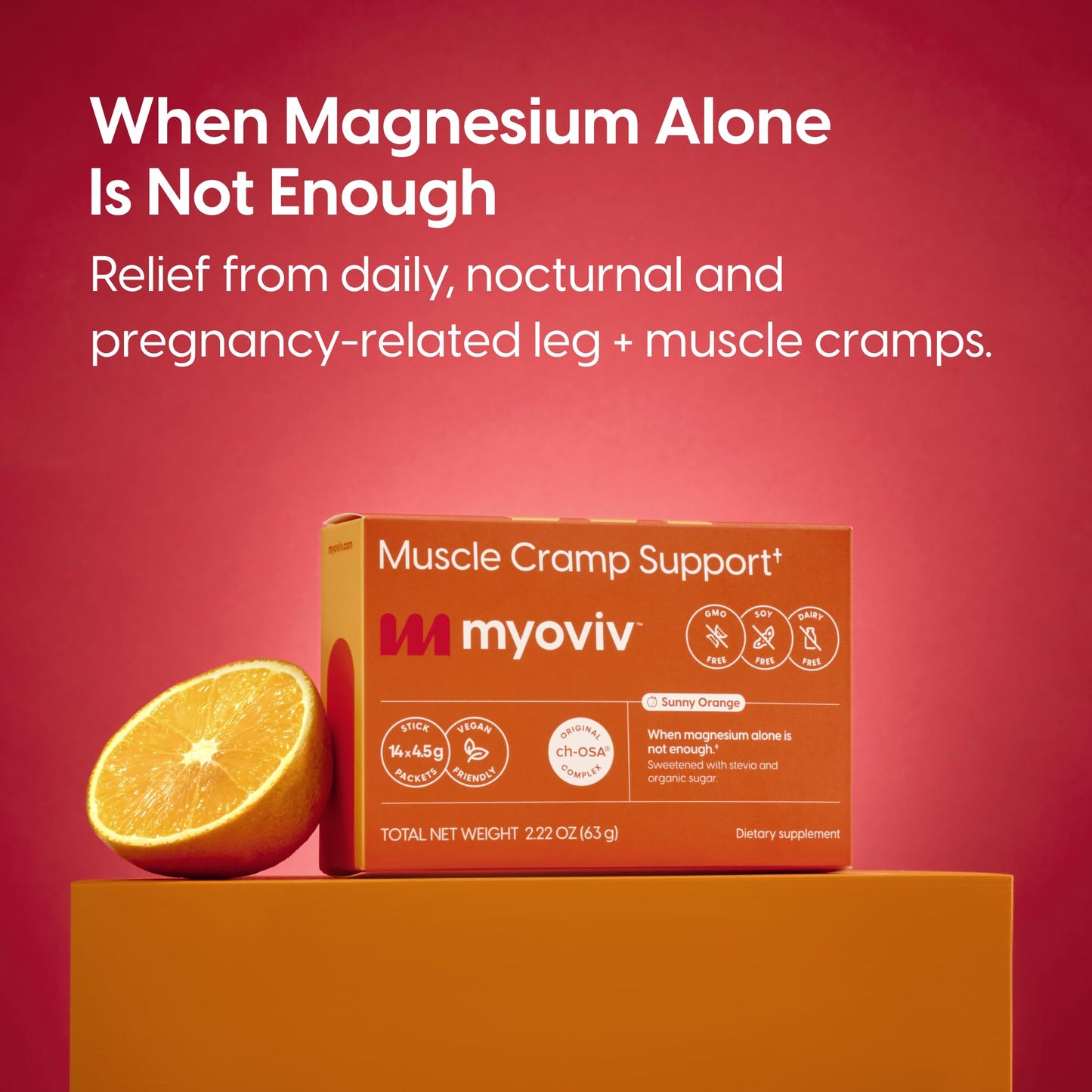 MYOVIV - Powerful Muscle Cramp Relief - 14 Packets (Trial Size), Sunny Orange Flavor - Muscle Cramp Support - Pregnancy & Lactation Safe - dailyvitalstore